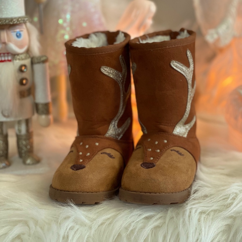 Brown suede reindeer boots